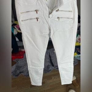 PAIGE Ivory Zippered Trousers